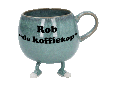 Mascotte rob de koffiekop doet een sprongetje