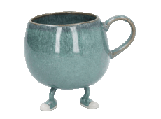 mascotte rob de koffiekop doet een stapje naar links en naar rechts